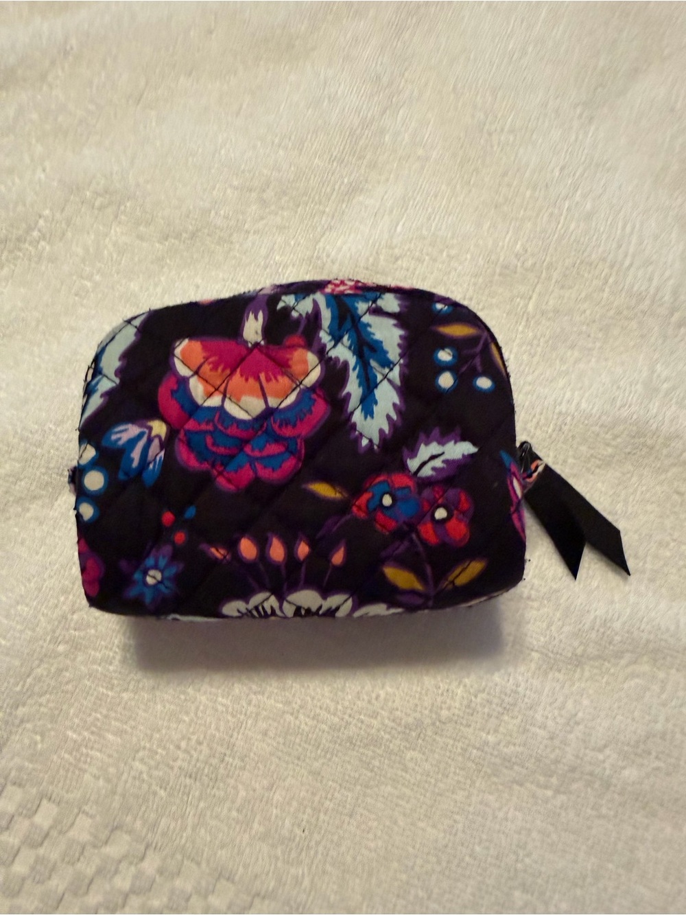 Quilted Floral Cosmetic Pouch - Black Multi